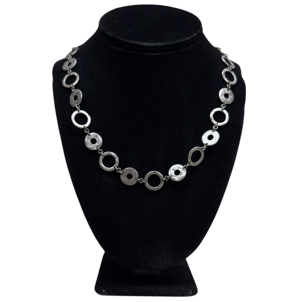 Vtg Access Liz Claiborne Silver Tone Hammered Circle Link Statement Necklace 9in